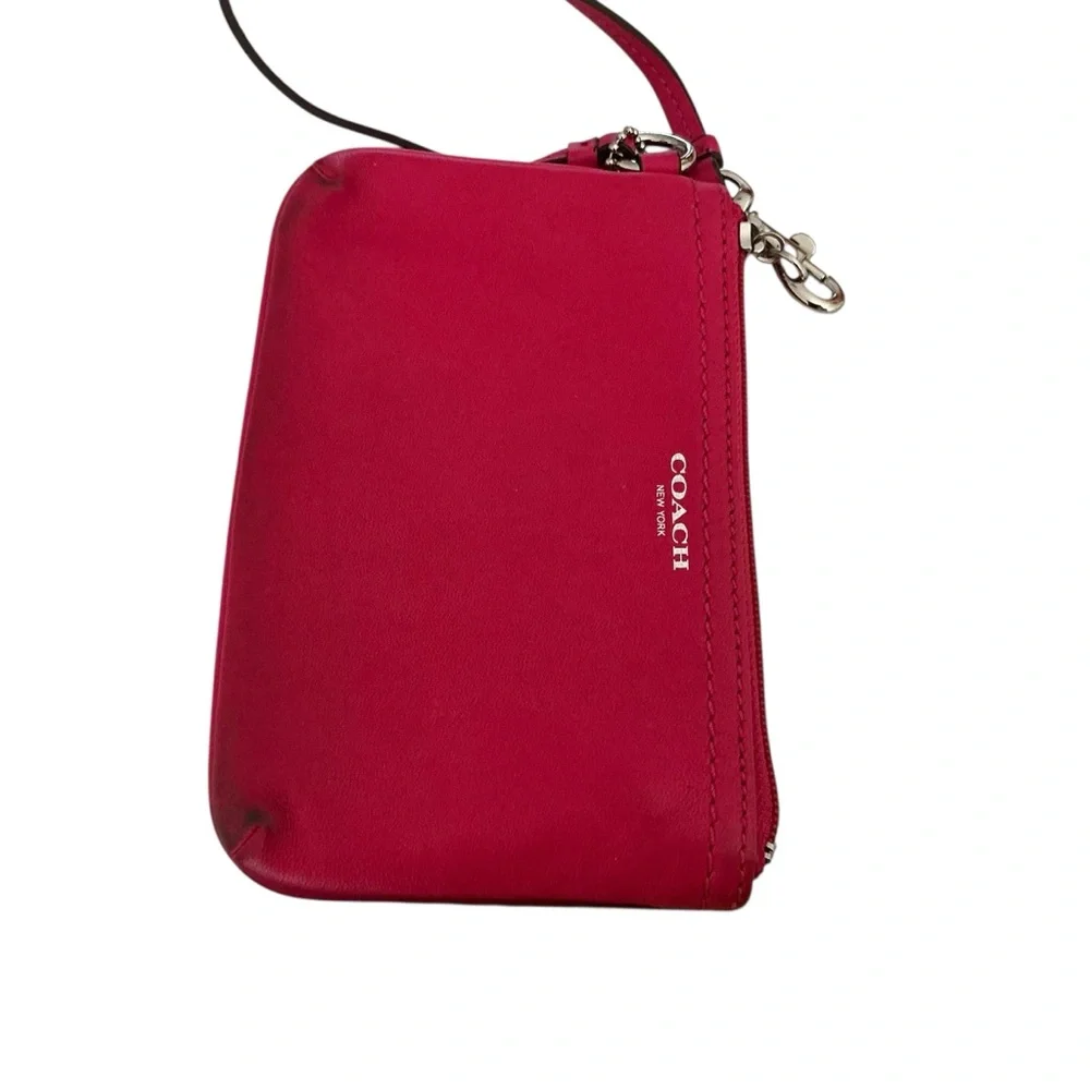 Coach Women's Vibrant Pink Wristlet silver hardware 6x4